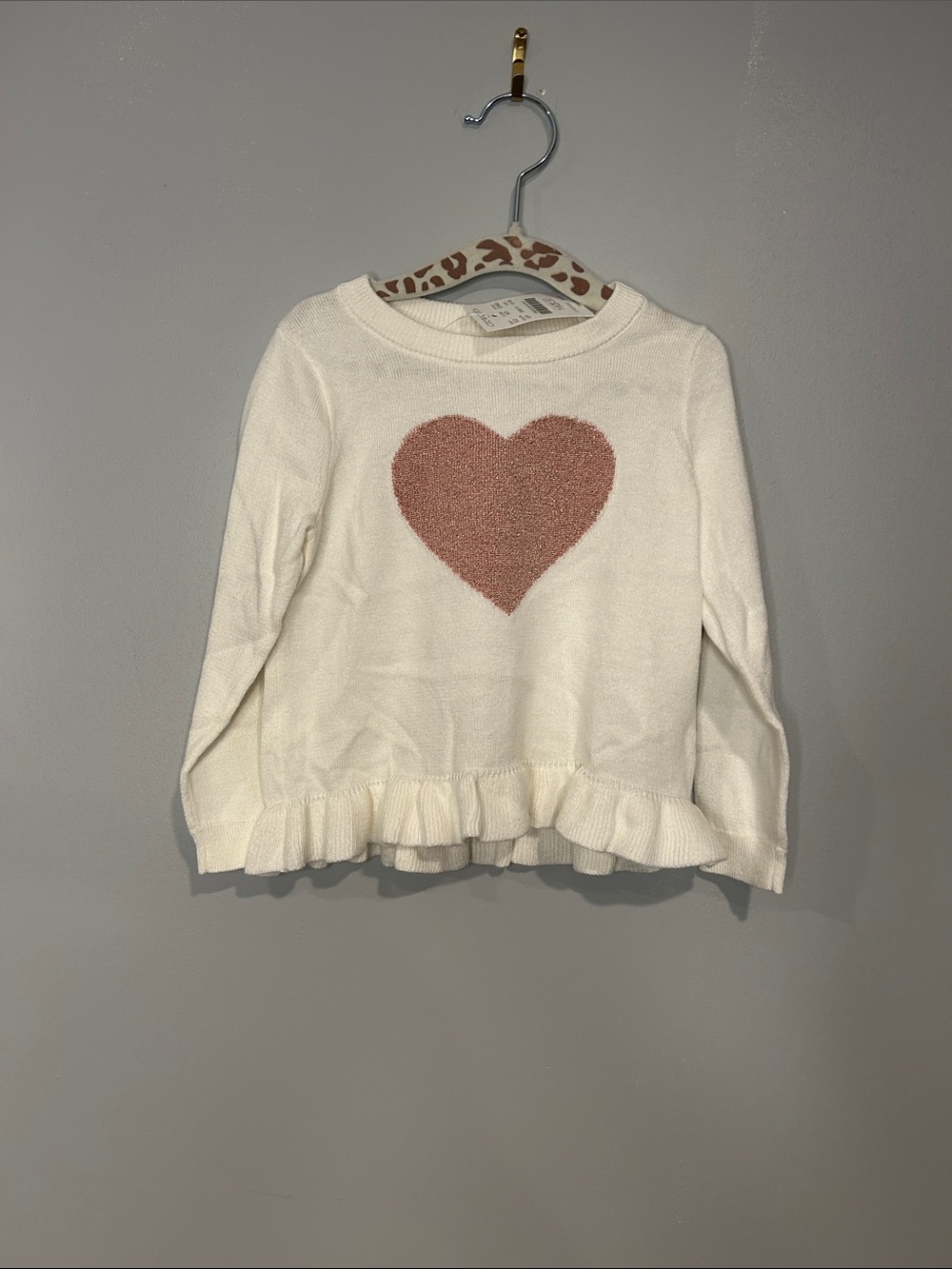 Crewcuts Cream Sweater with Dusty Pink Heart